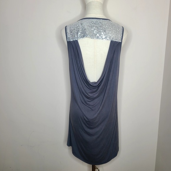 POL Silver Sequin Open Back Grey Boho Chic Swing Tank Size M - Picture 5 of 7
